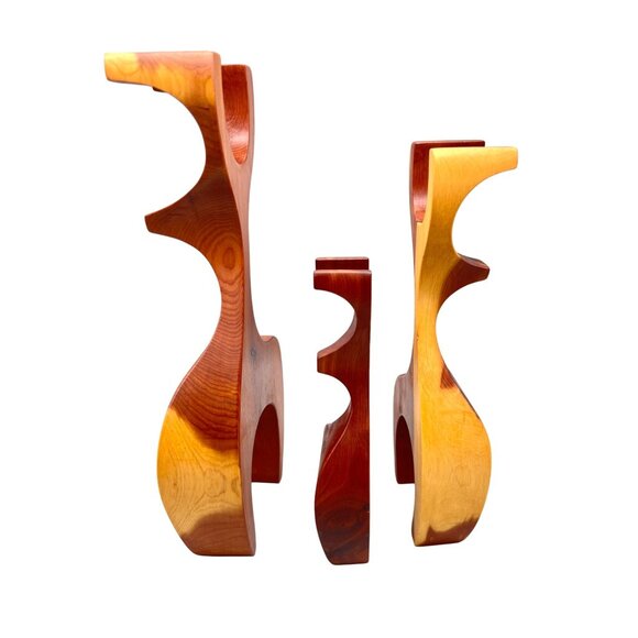 Handmade Wooden Reindeer Family Figurine Set Buck Doe Fawn Deer MCM Scandi Style - Picture 7 of 12